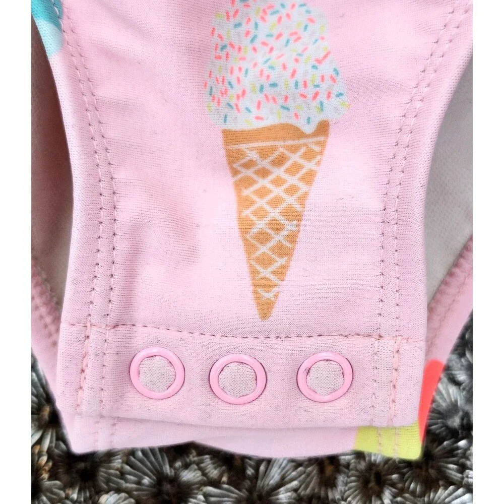 Carter’s Girls Swimsuit 24M • Pink Ice Cream‎ One‑Piece • Cross‑Back Bow • EUC